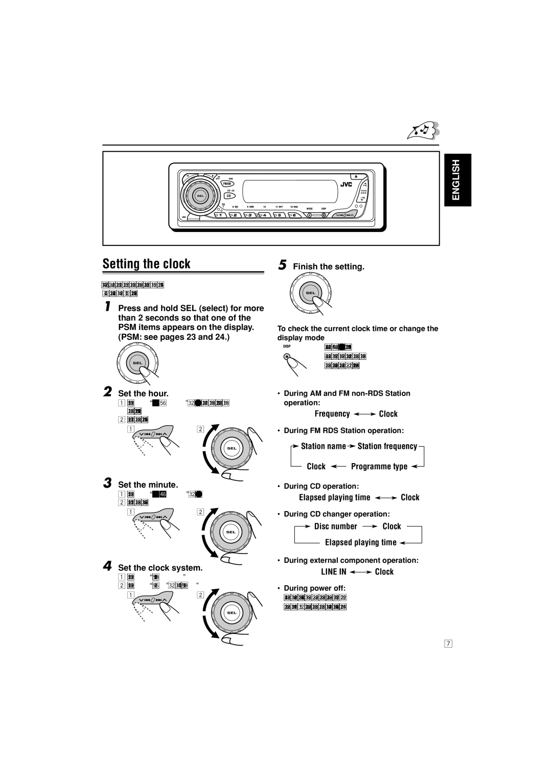 JVC KD-G302, KD-G301 manual Setting the clock 