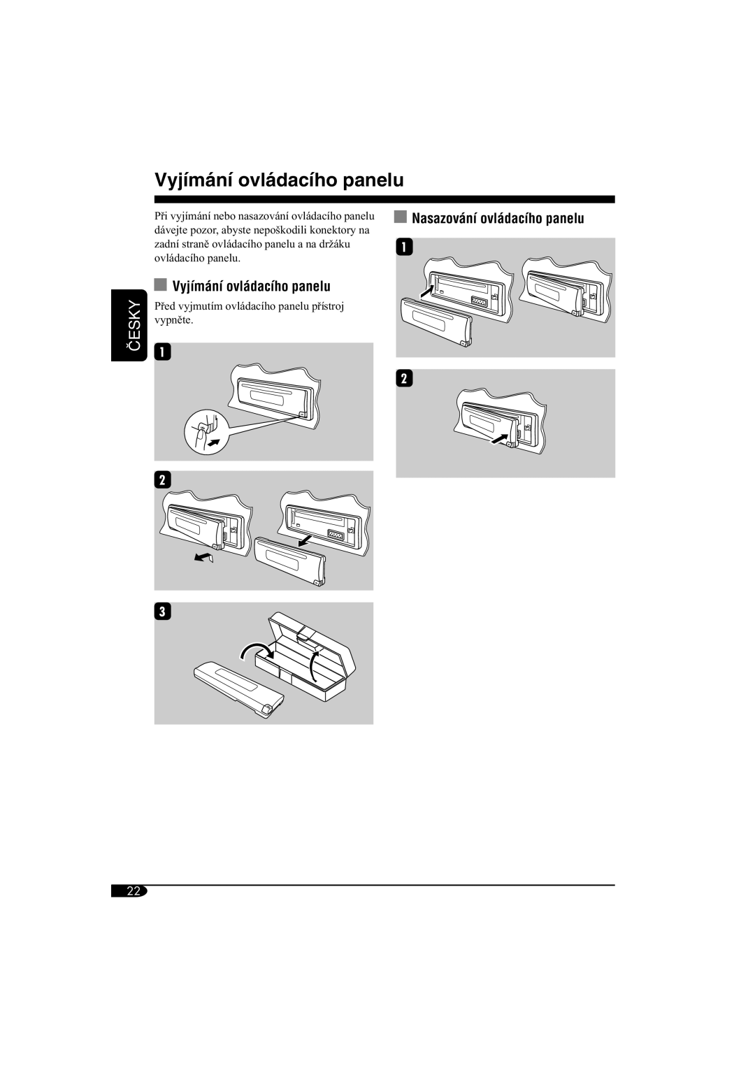 JVC KD-G312 manual Vyjímání ovládacího panelu 