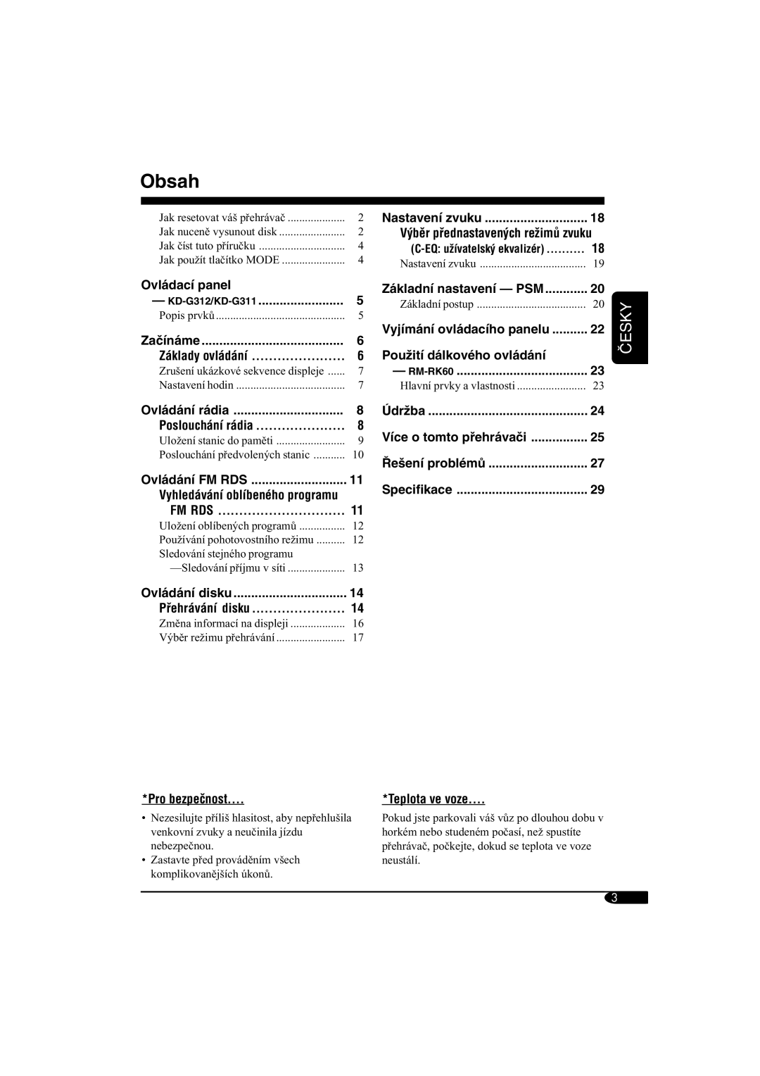 JVC KD-G312 manual Obsah 