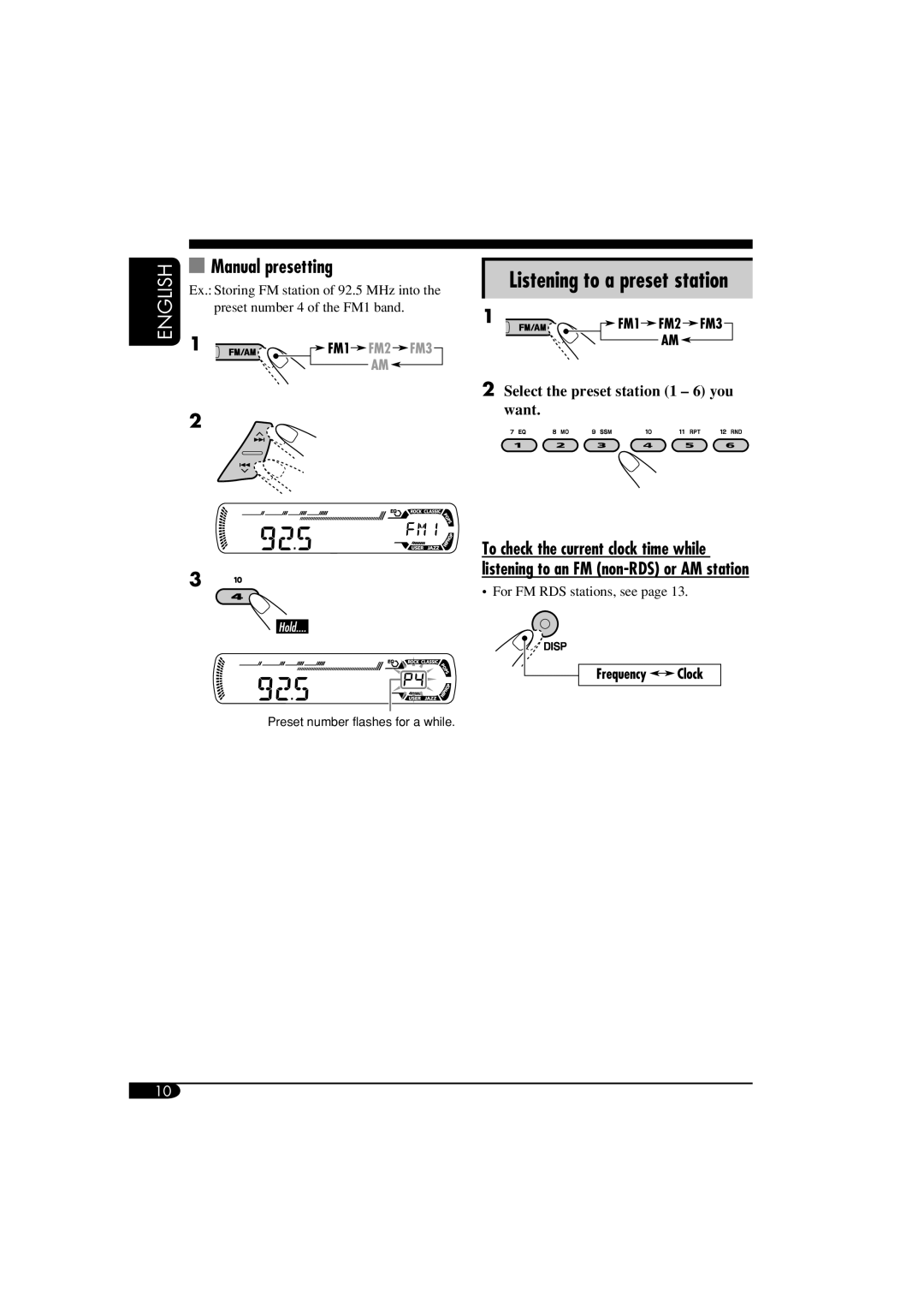 JVC KD-G317, KD-G417 manual Manual presetting, Select the preset station 1 6 you want 