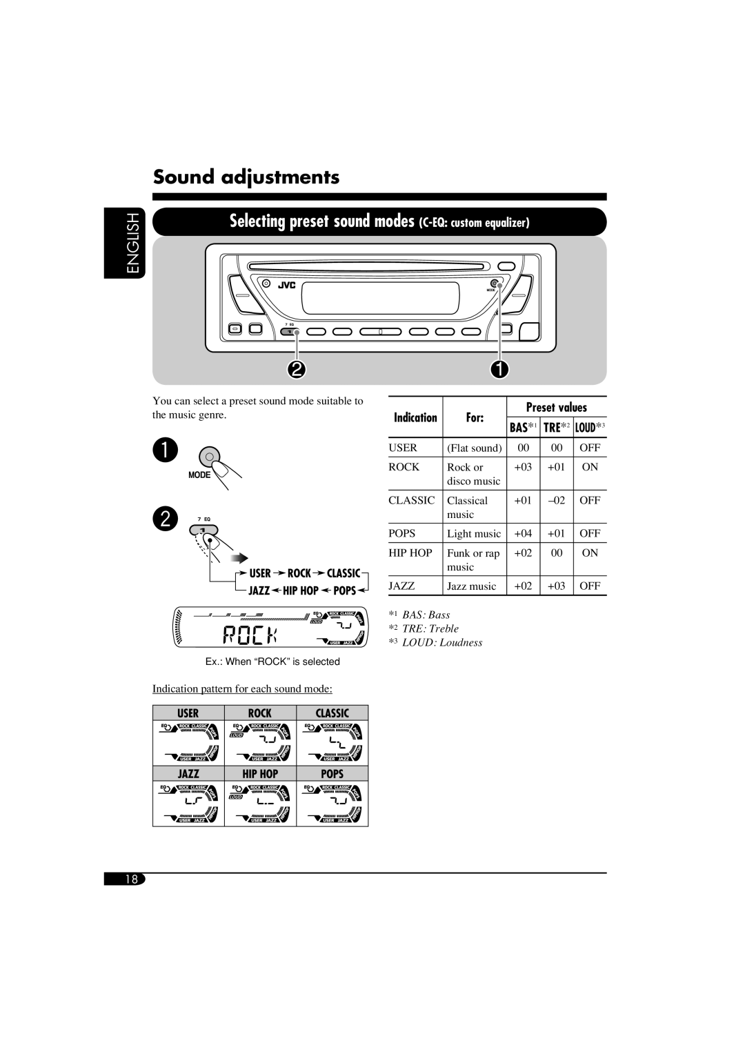 JVC KD-G317, KD-G417 manual Sound adjustments, For Preset values 