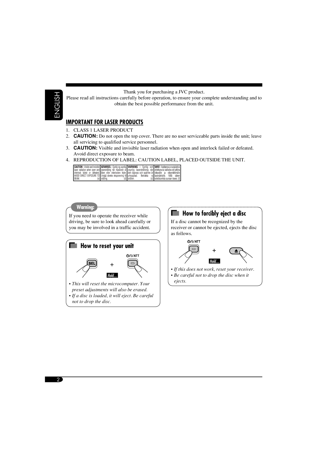 JVC KD-G317, KD-G417 manual How to forcibly eject a disc, How to reset your unit 