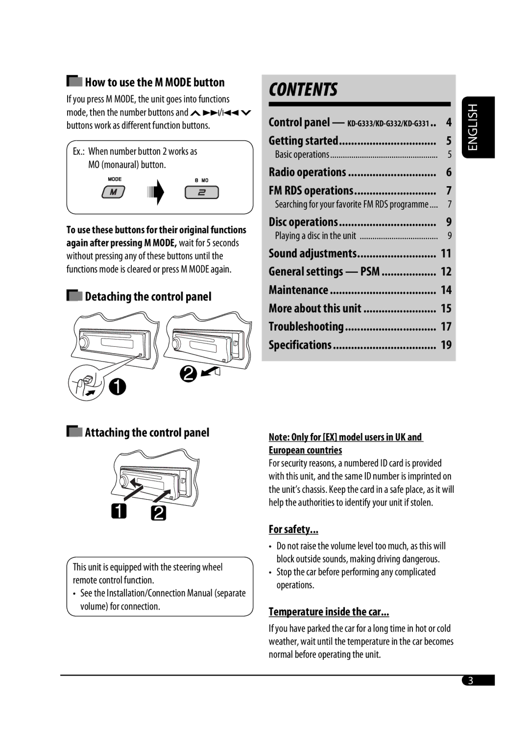 JVC KD-G333, KD-G332, KD-G331 manual Contents 