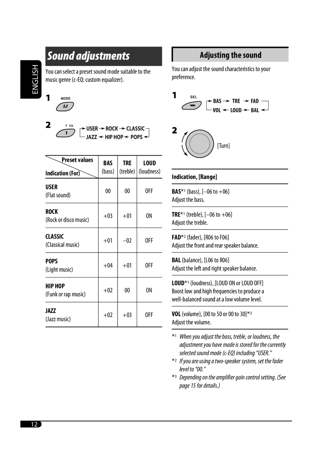 JVC KD-G343 manual Sound adjustments, Adjusting the sound 