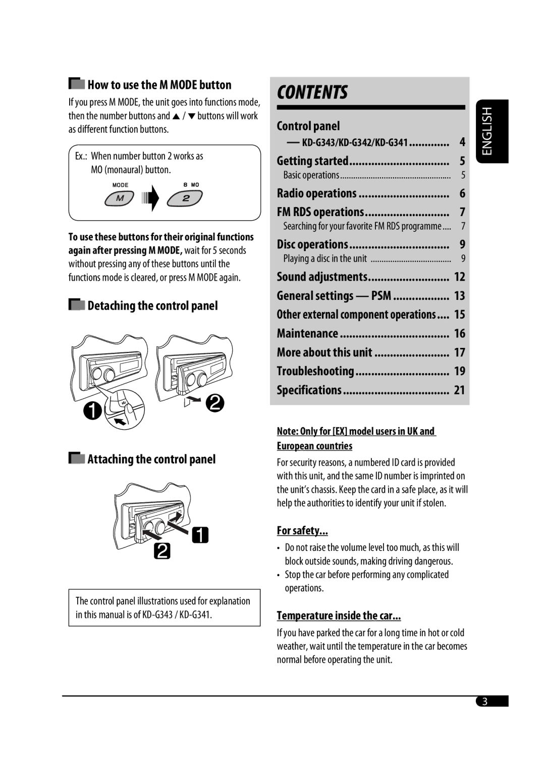 JVC KD-G343 manual Contents 