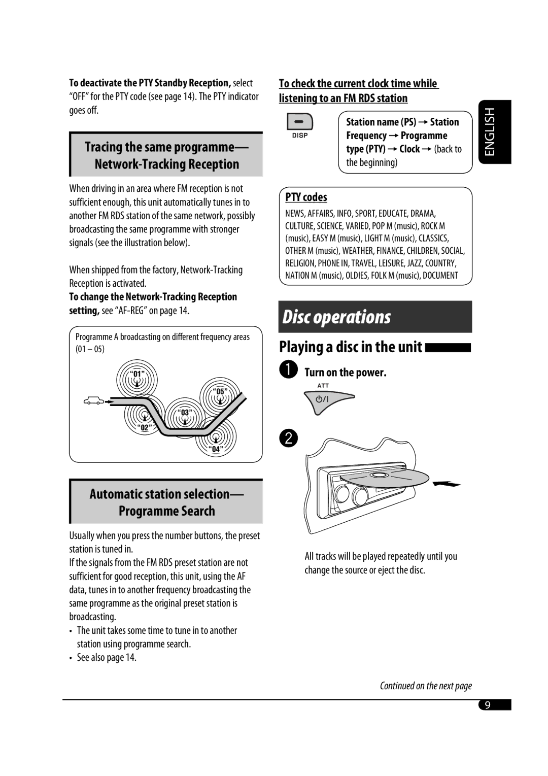 JVC KD-G343 manual Disc operations, Programme Search 