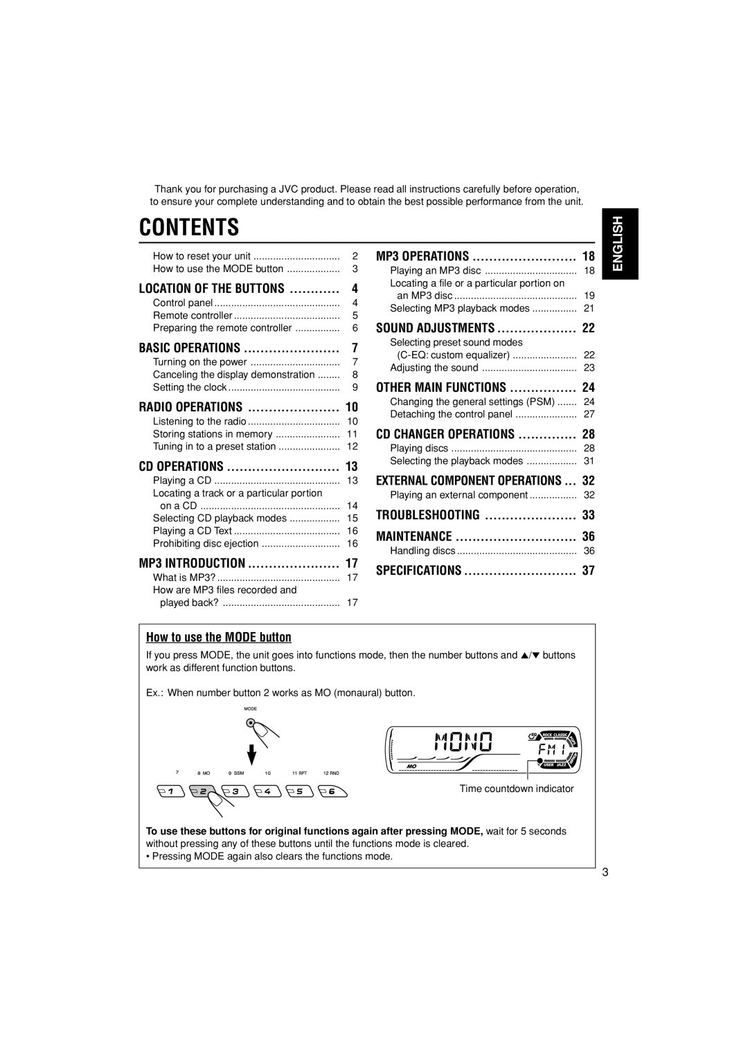 JVC KD-G400 manual Contents 