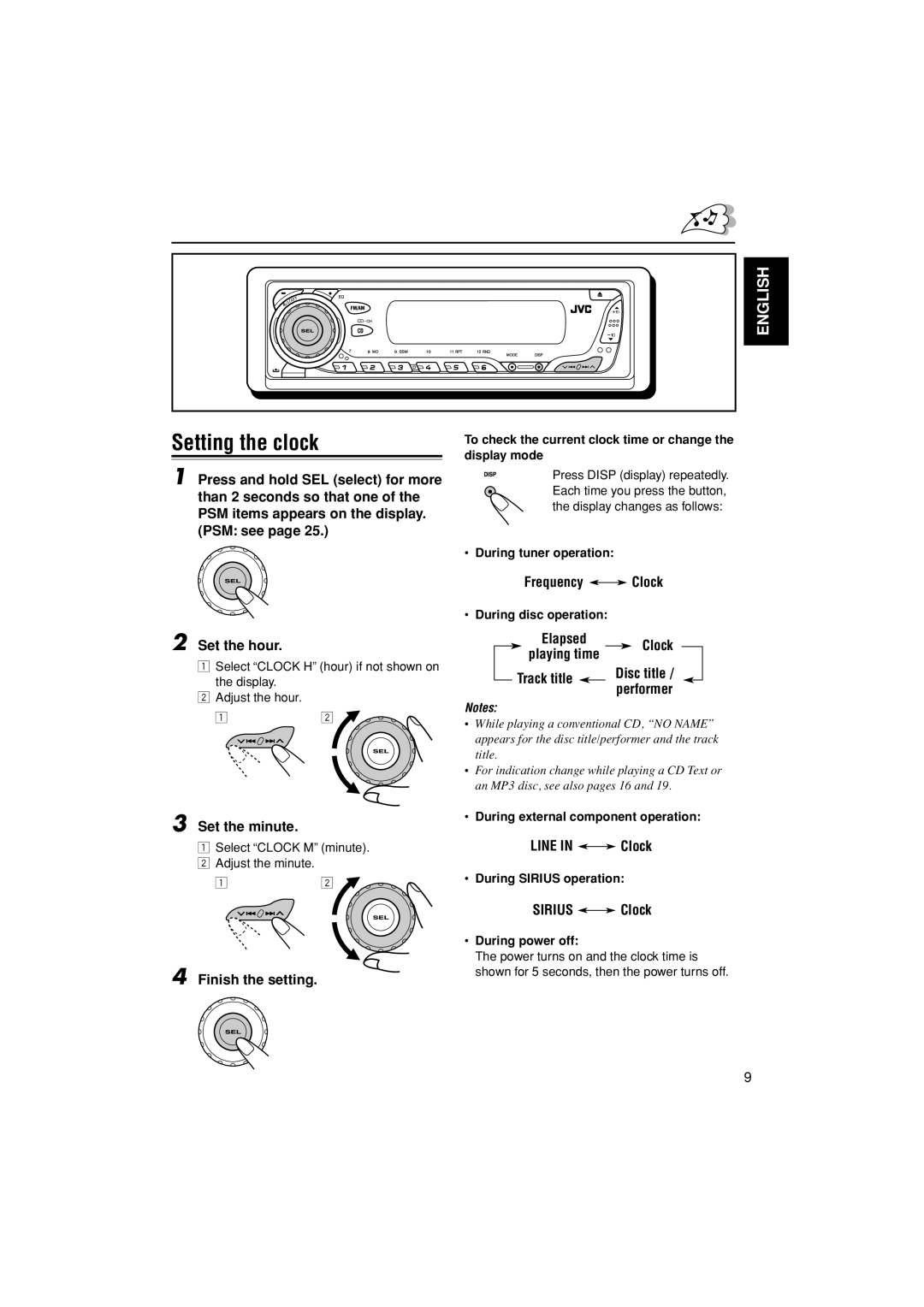 JVC KD-G400 manual Setting the clock 