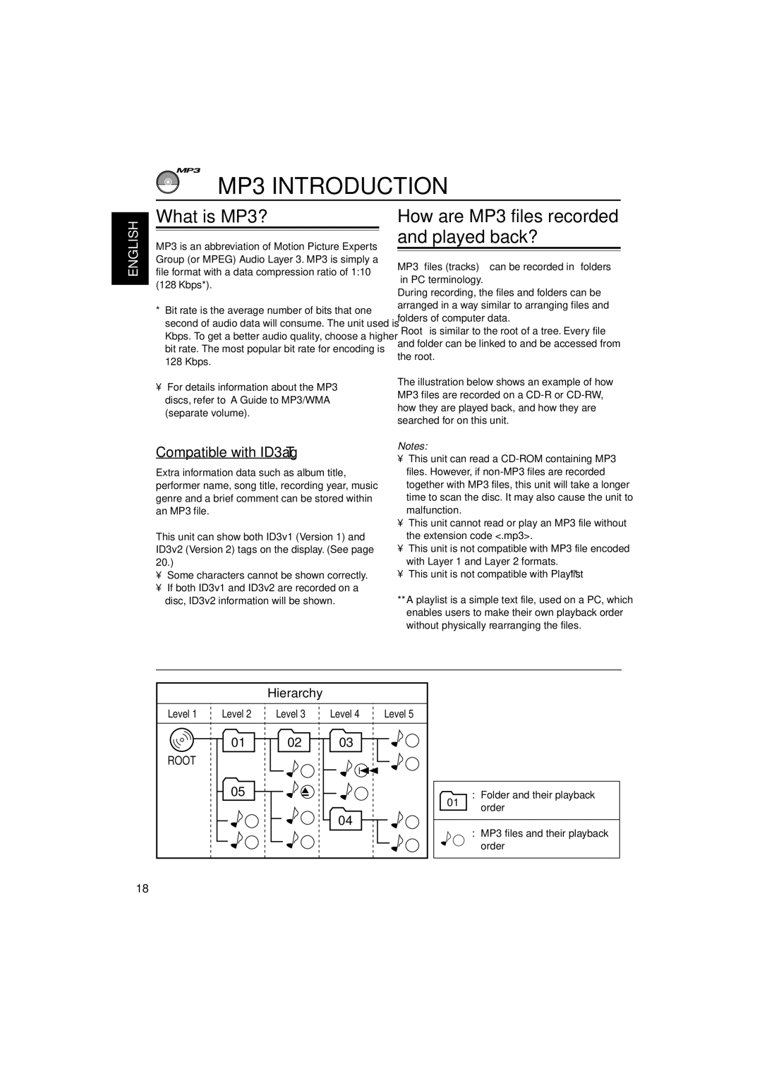 JVC KD-G405, KD-G455 MP3 Introduction, What is MP3?, How are MP3 files recorded and played back?, Compatible with ID3 Tag 