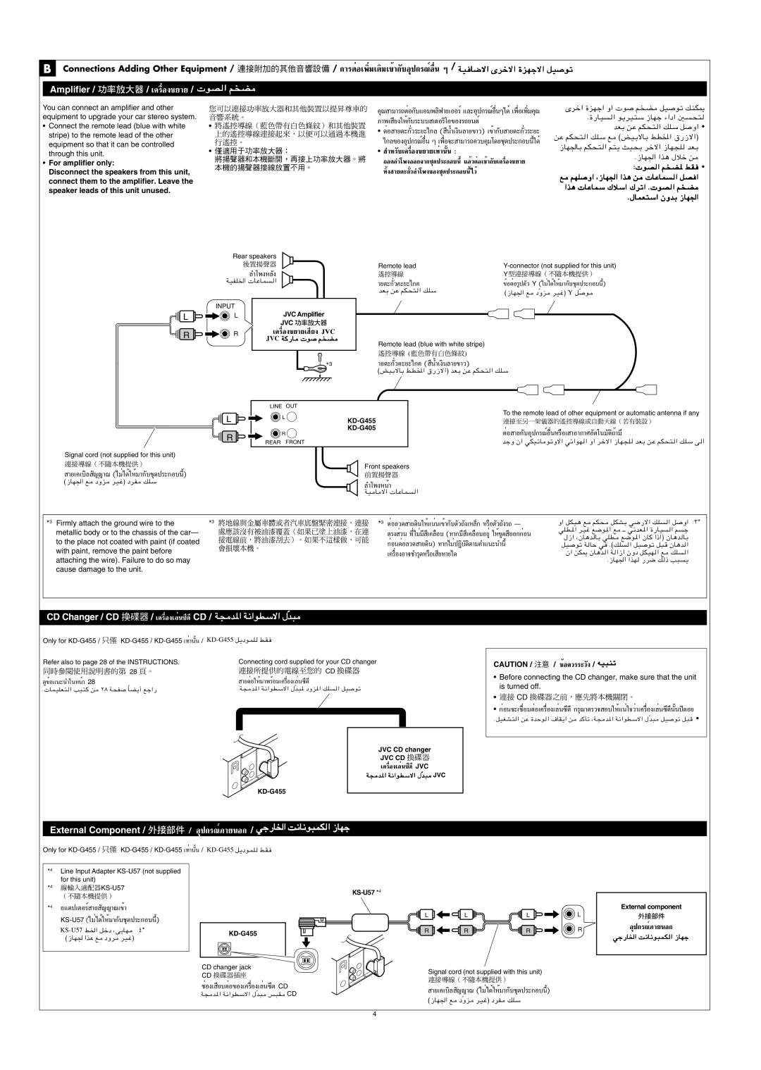 JVC manual KD-G455 KD-G405, JVC CD changer, External component 