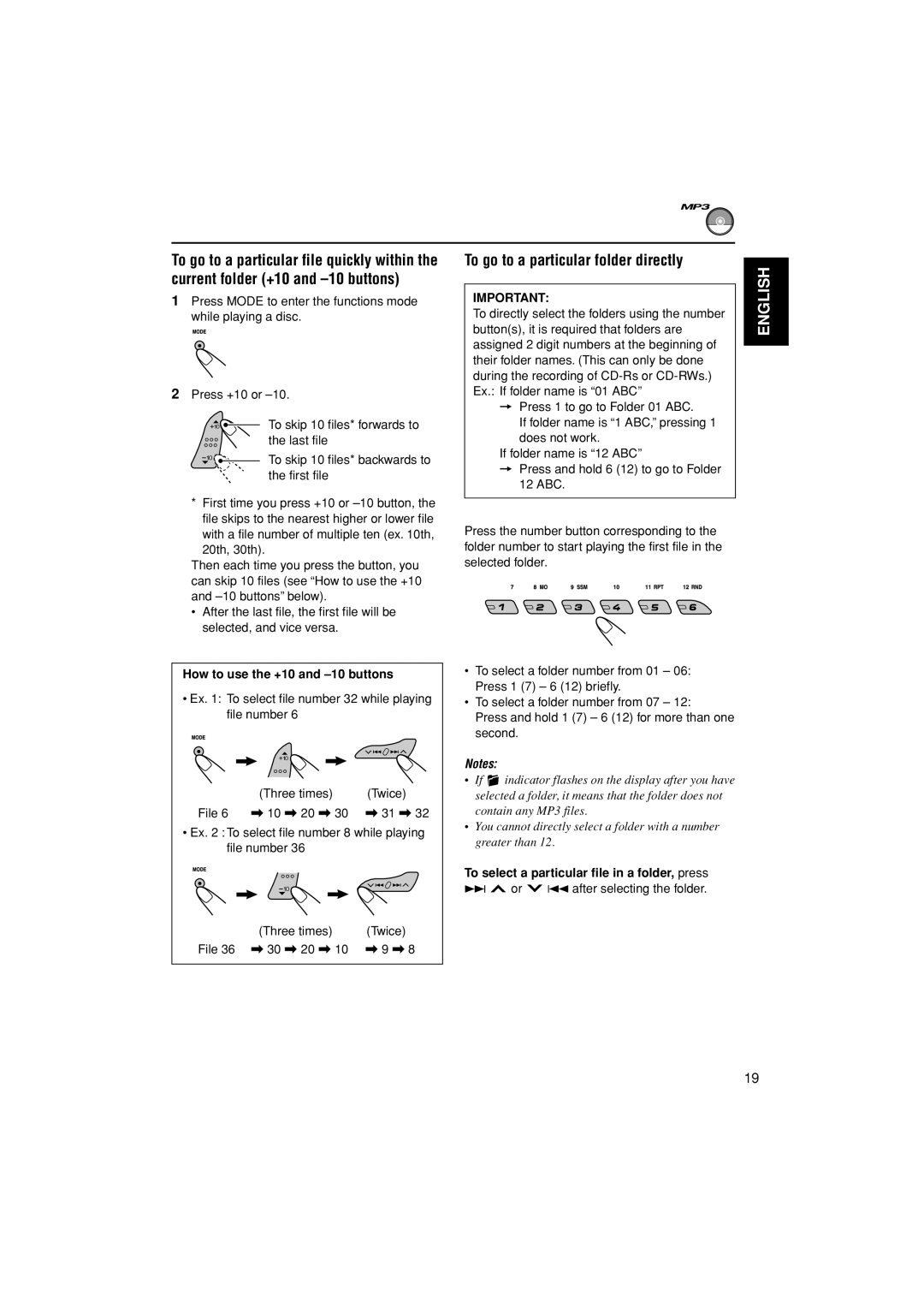 JVC KD-G407 manual To go to a particular folder directly, To select a particular file in a folder, press 