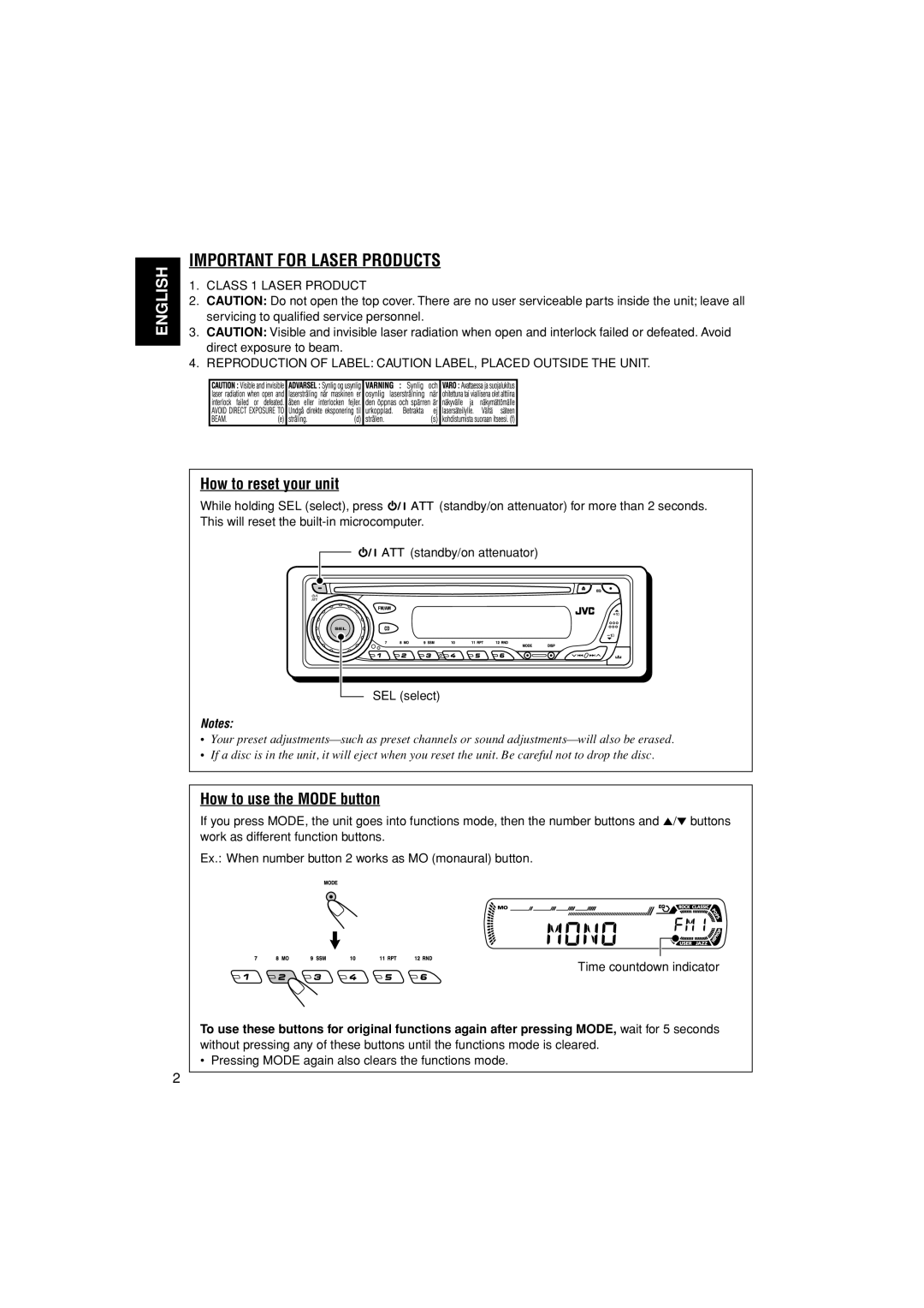 JVC KD-G407 manual How to reset your unit, How to use the Mode button 