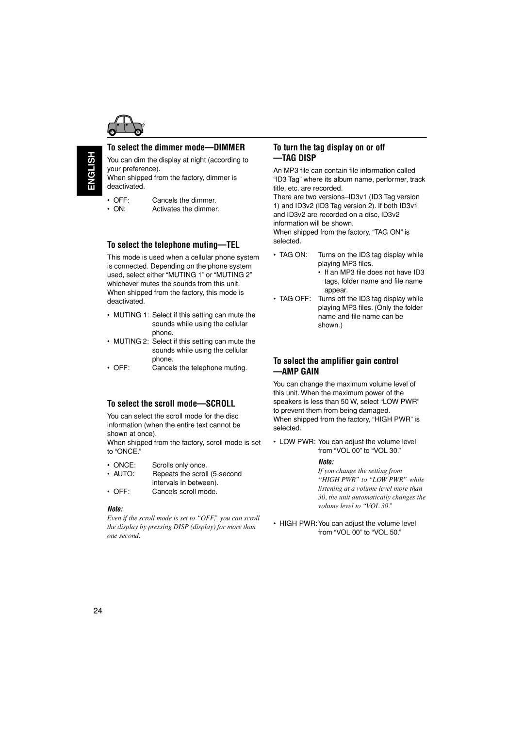 JVC KD-G407 manual To select the dimmer mode-DIMMER, To select the telephone muting-TEL, To select the scroll mode-SCROLL 