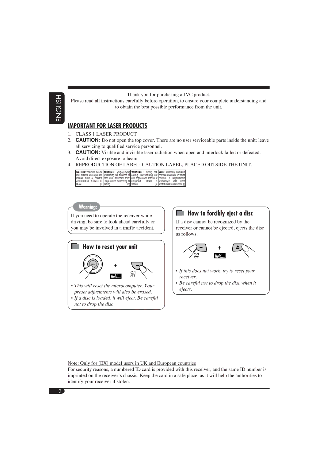 JVC KD-G411 manual How to reset your unit, How to forcibly eject a disc 