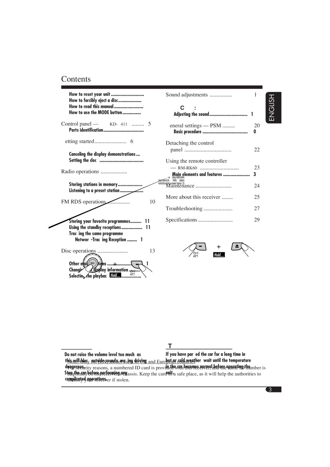 JVC KD-G411 manual Contents 