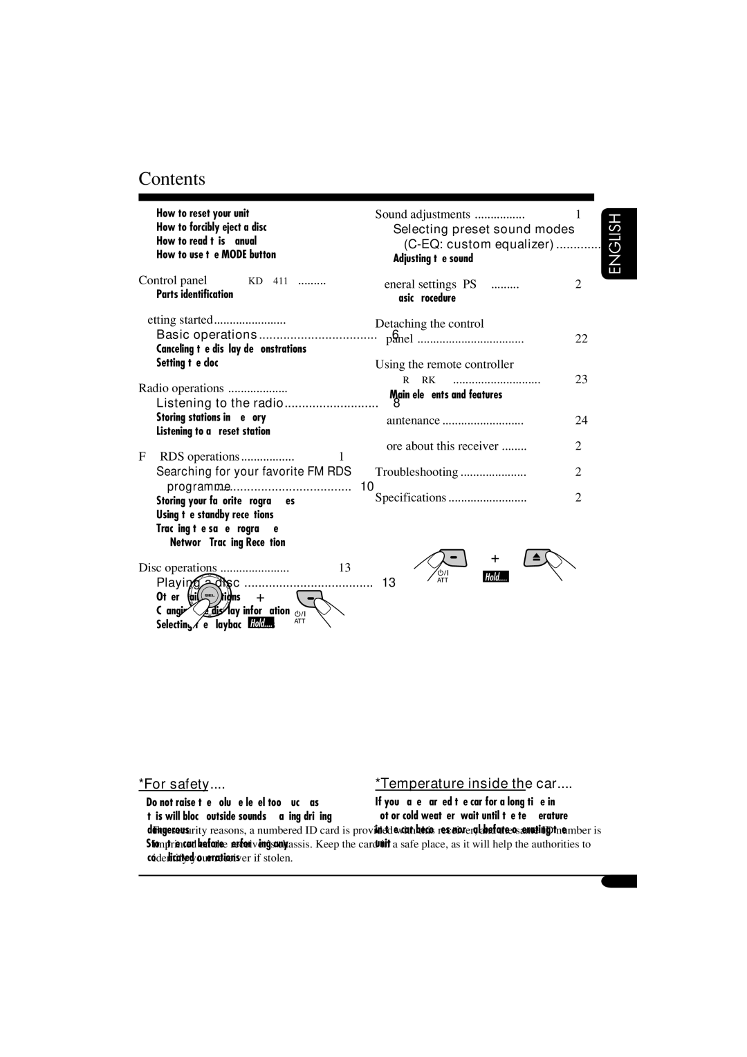 JVC KD-G411 manual Contents 