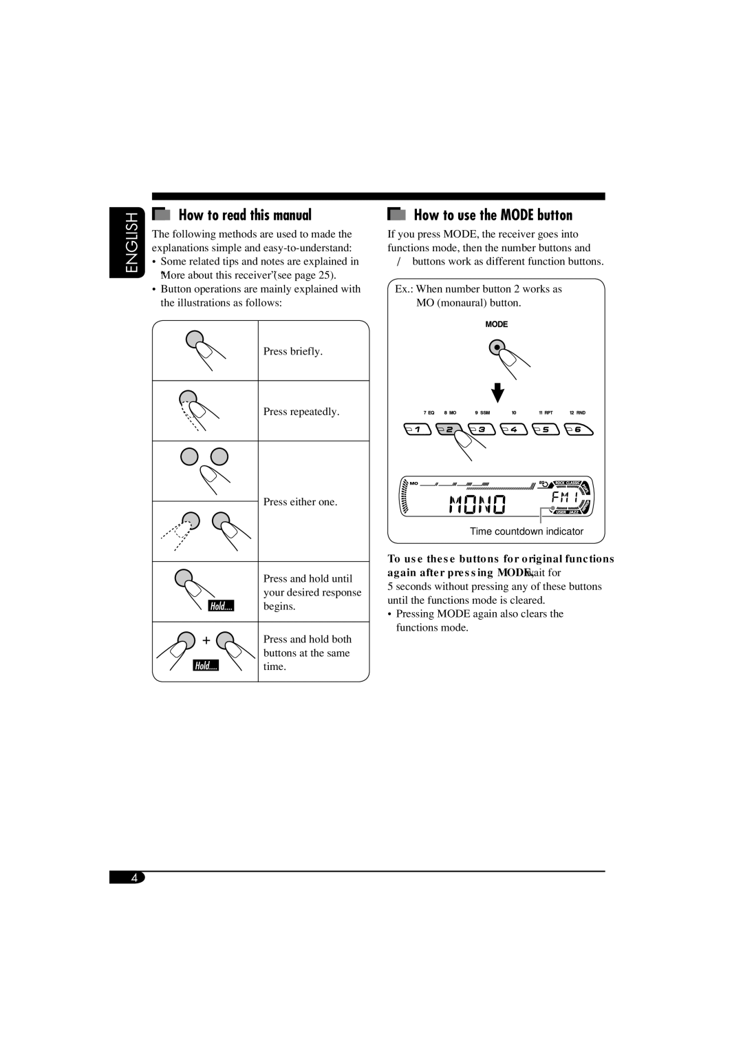 JVC KD-G411 How to read this manual, How to use the Mode button 