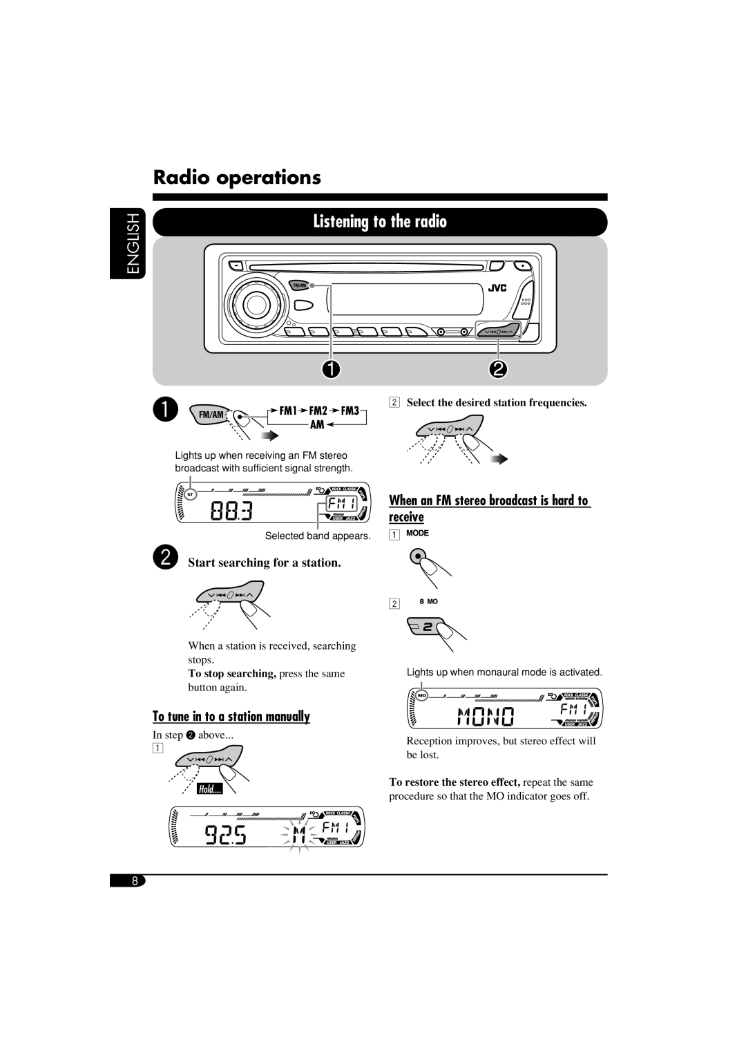 JVC KD-G411 manual Radio operations 