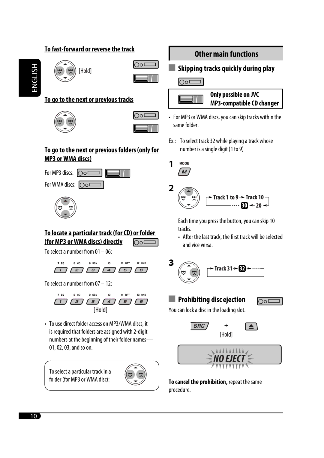 JVC KD-G431 manual Other main functions, Prohibiting disc ejection, Only possible on JVC 