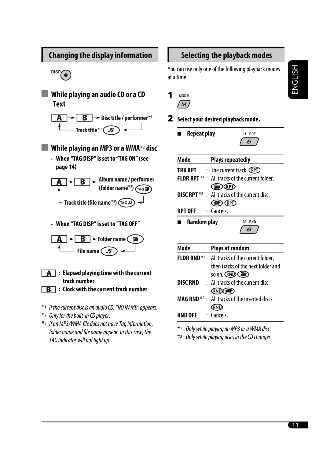 JVC KD-G431 manual While playing an audio CD or a CD Text, Rpt Off 