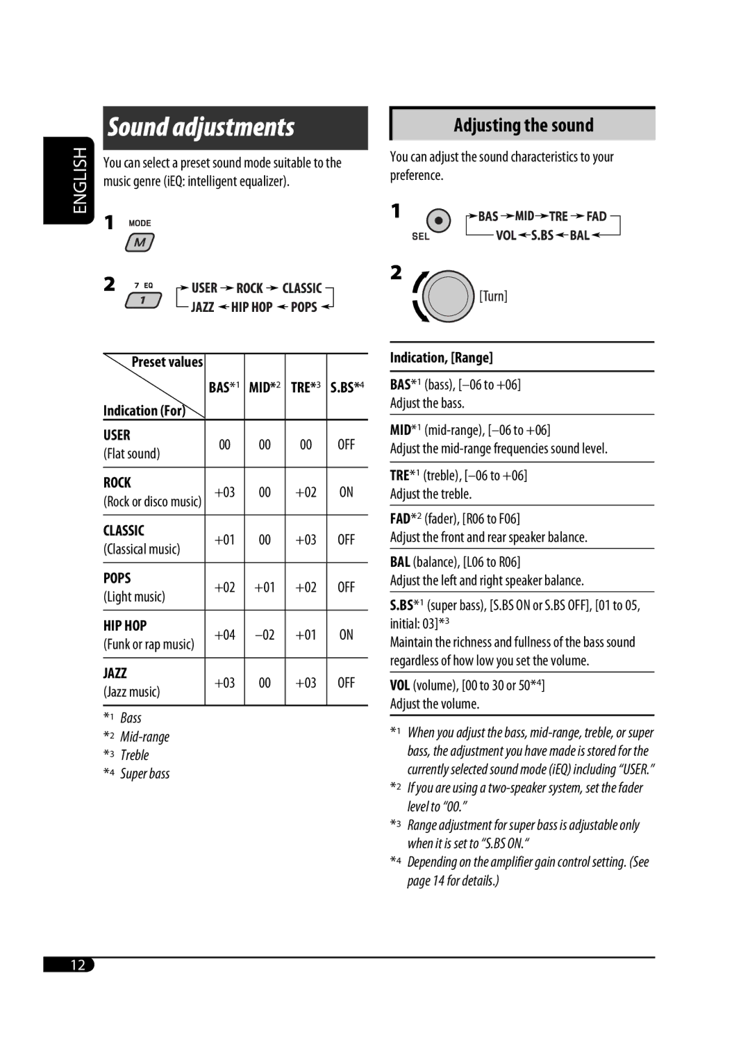 JVC KD-G431 manual Sound adjustments, Adjusting the sound 