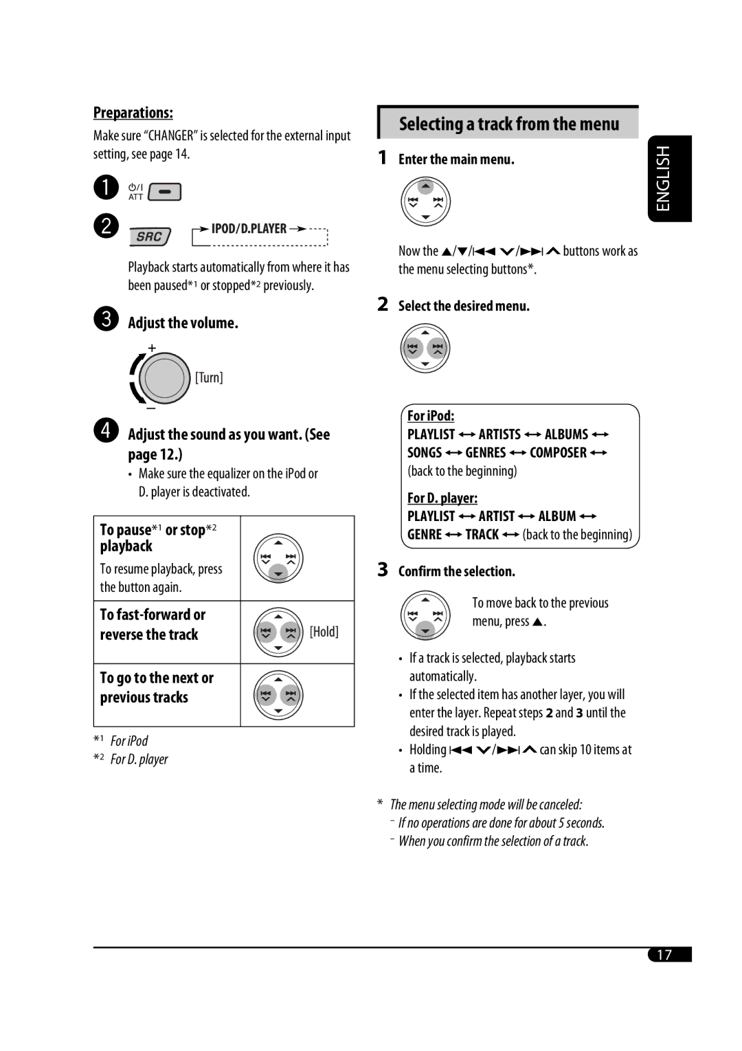 JVC KD-G431 manual Preparations, Adjust the volume, ⁄ Adjust the sound as you want. See 