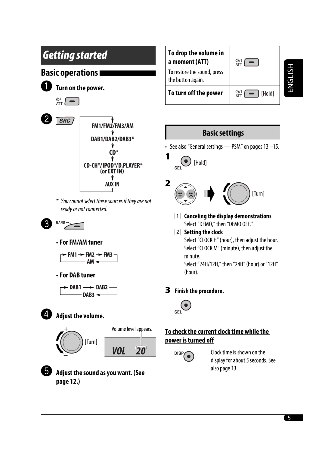 JVC KD-G431 manual Getting started, Basic settings 