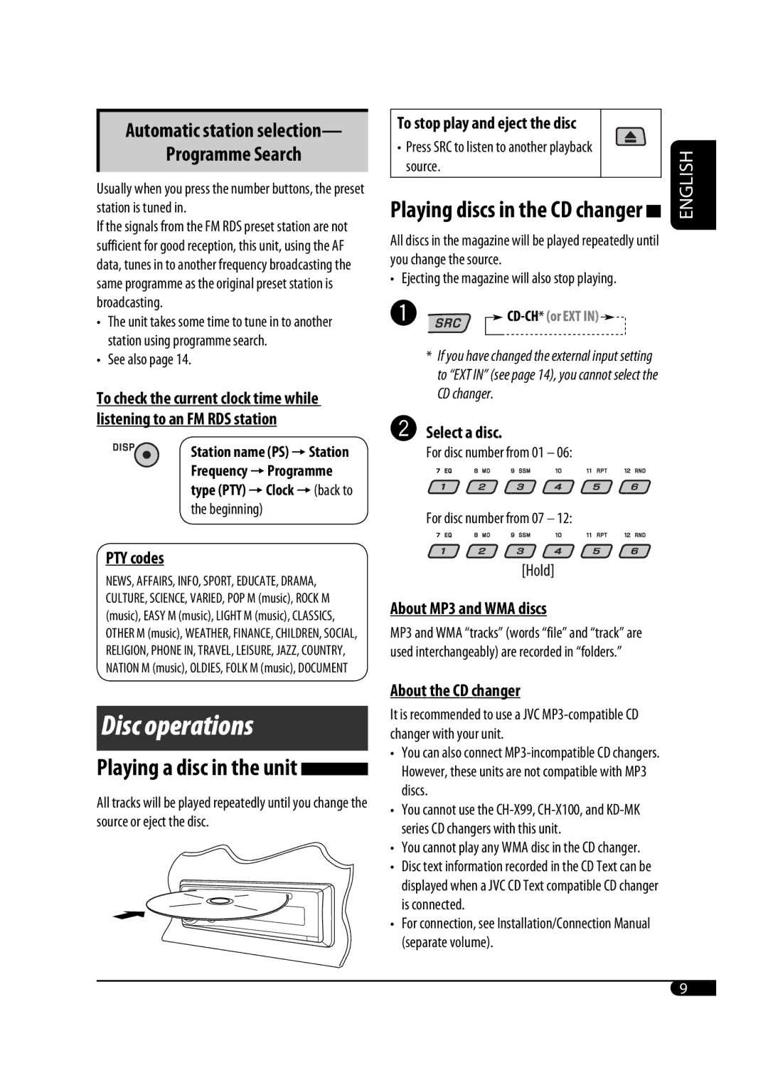 JVC KD-G431 manual Disc operations, Programme Search 