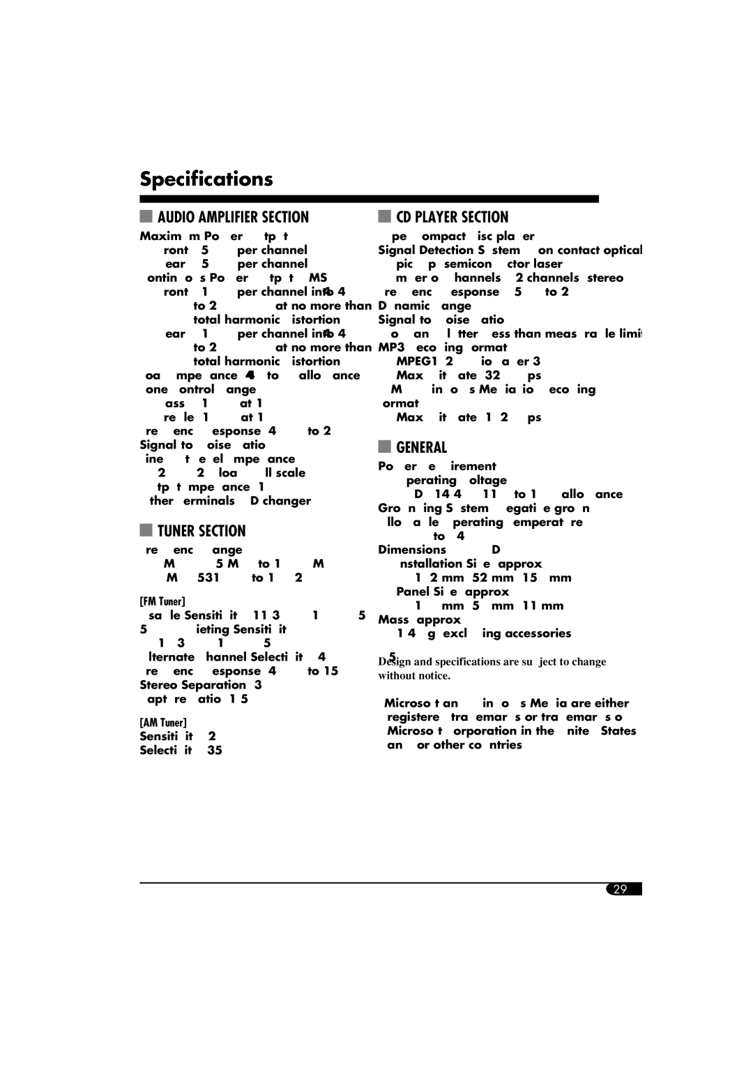 JVC KD-G464 manual Specifications, Audio Amplifier Section 