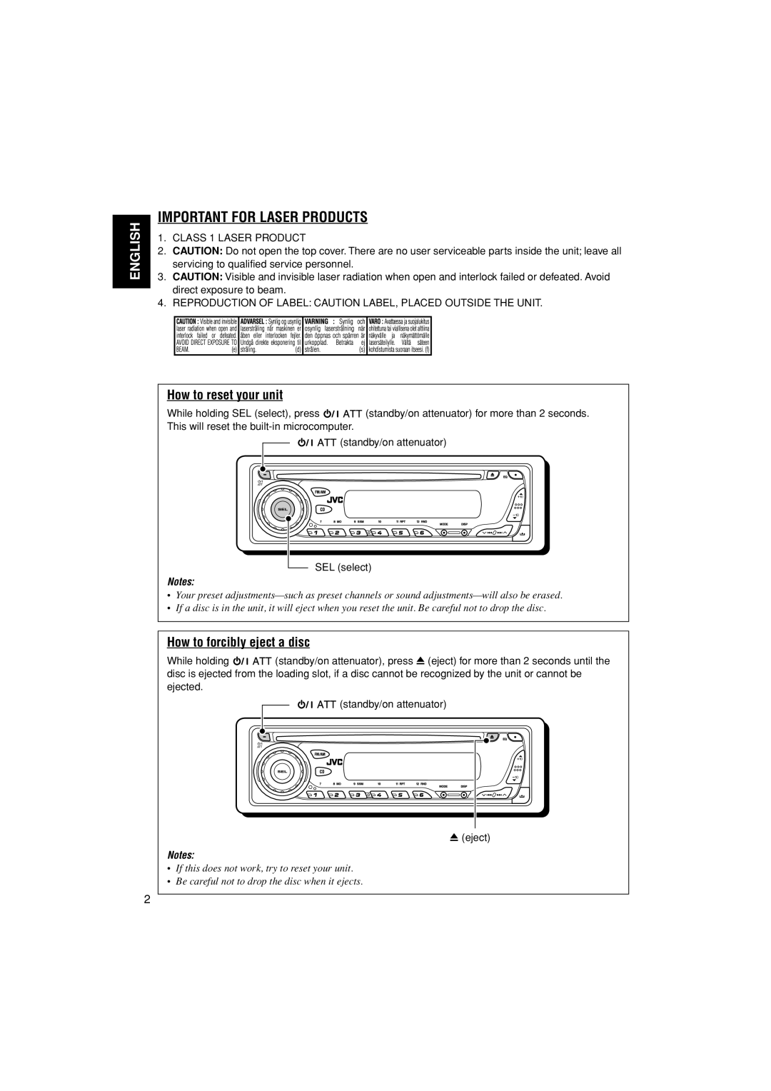 JVC KD-G498 manual How to reset your unit, How to forcibly eject a disc 