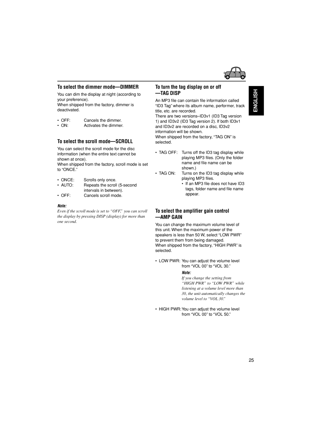 JVC KD-G498 manual To select the dimmer mode-DIMMER, To select the scroll mode-SCROLL, To turn the tag display on or off 