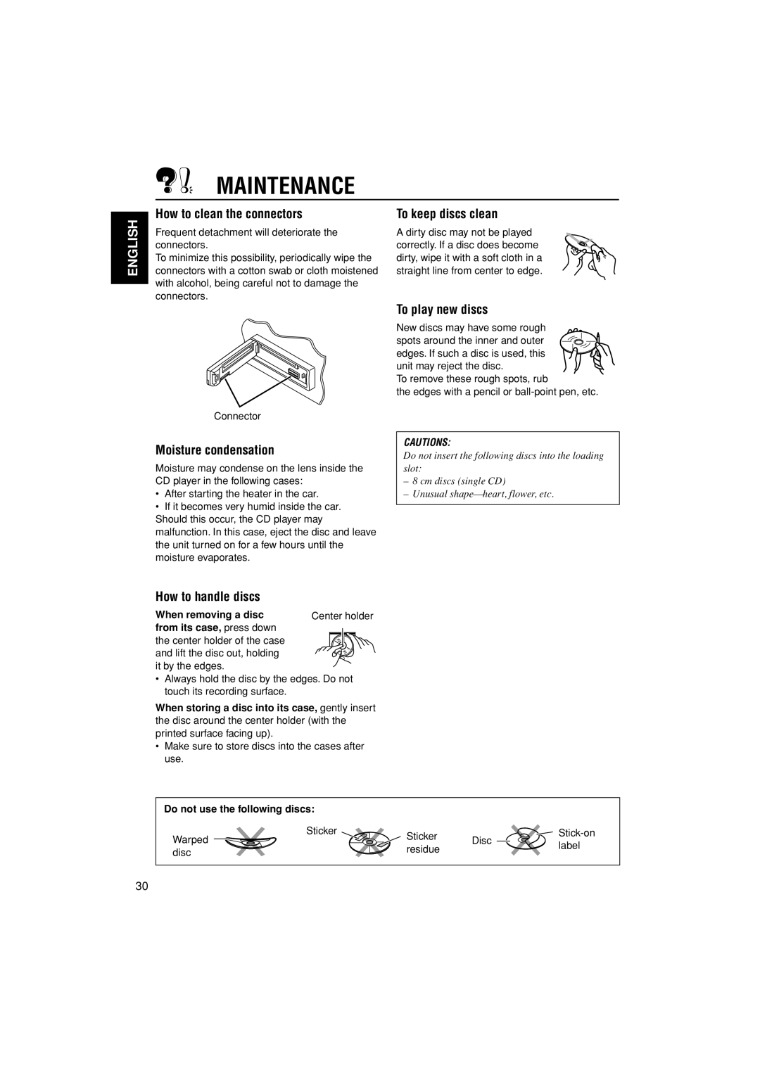 JVC KD-G498 manual Maintenance 