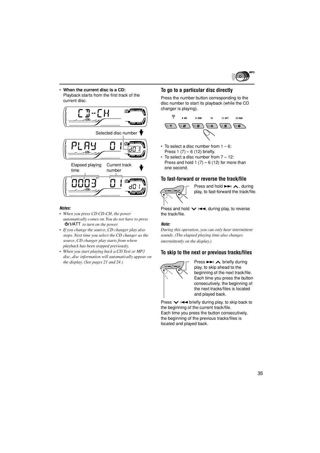 JVC KD-G502 manual To go to a particular disc directly, To fast-forward or reverse the track/file 