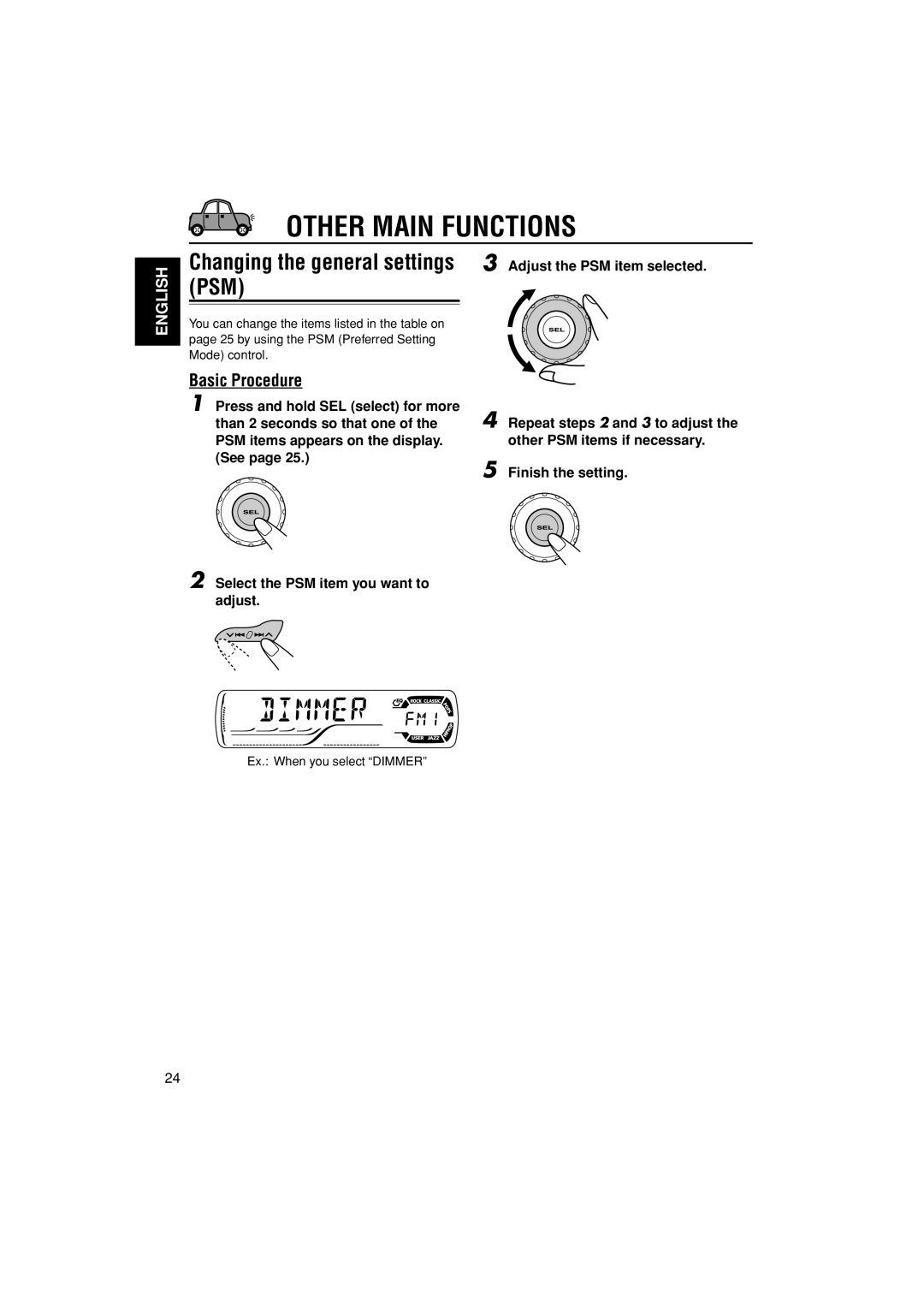 JVC KD-G505 manual Other Main Functions, Changing the general settings PSM, Basic Procedure, Mode control 