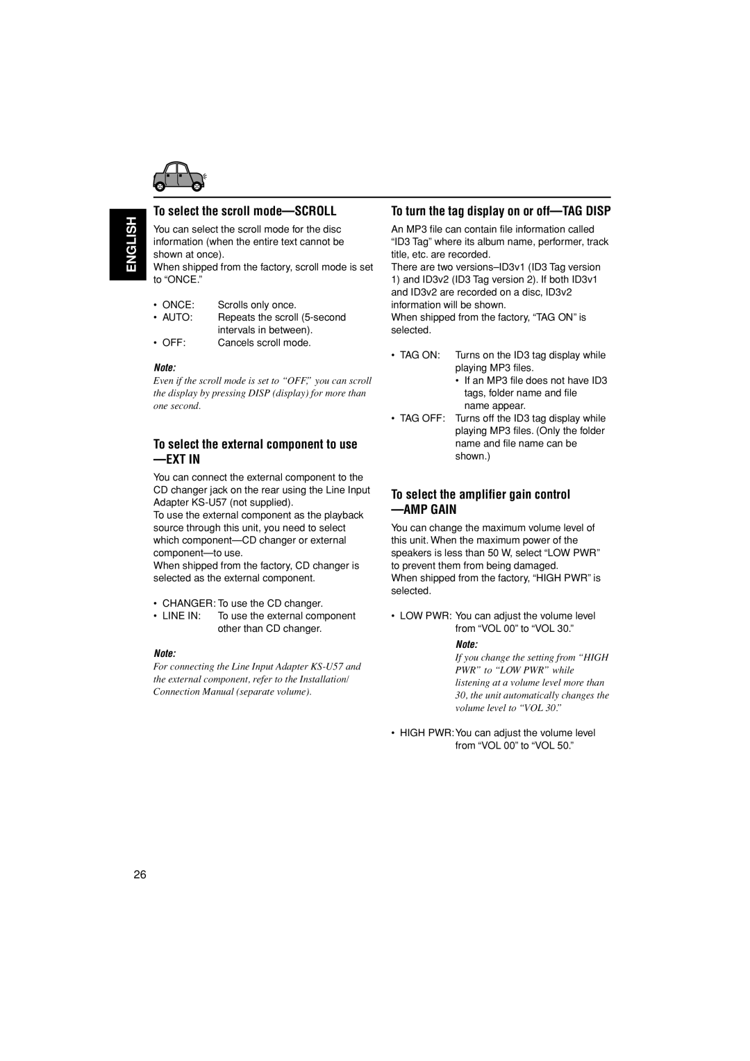 JVC KD-G505 manual To select the scroll mode-SCROLL, To select the amplifier gain control 