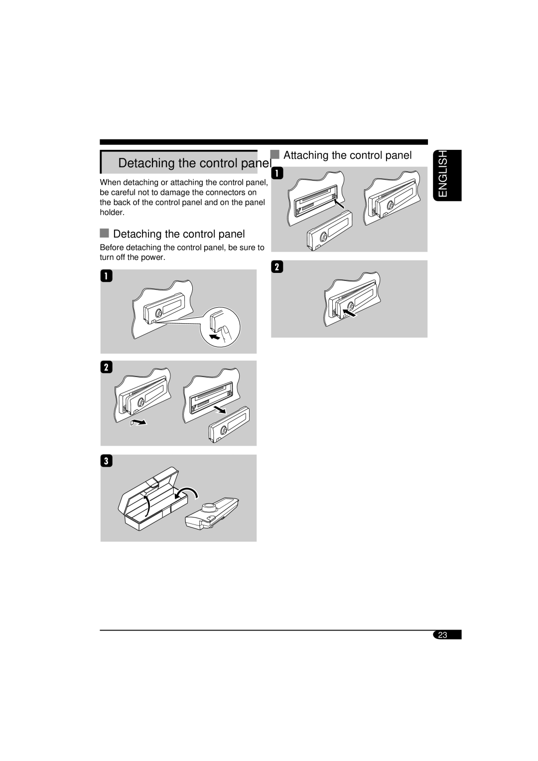 JVC KD-G515 manual Attaching the control panel, Detaching the control panel 
