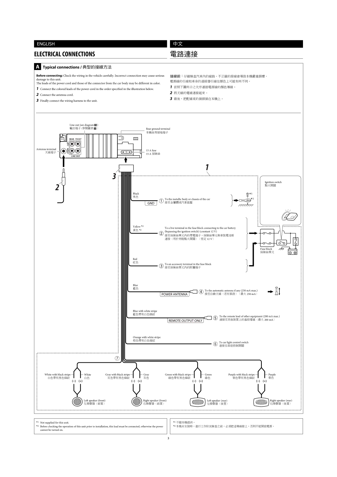 JVC KD-G646, KD-G645 manual Electrical Connections, Typical connections / 典型的接線方法 