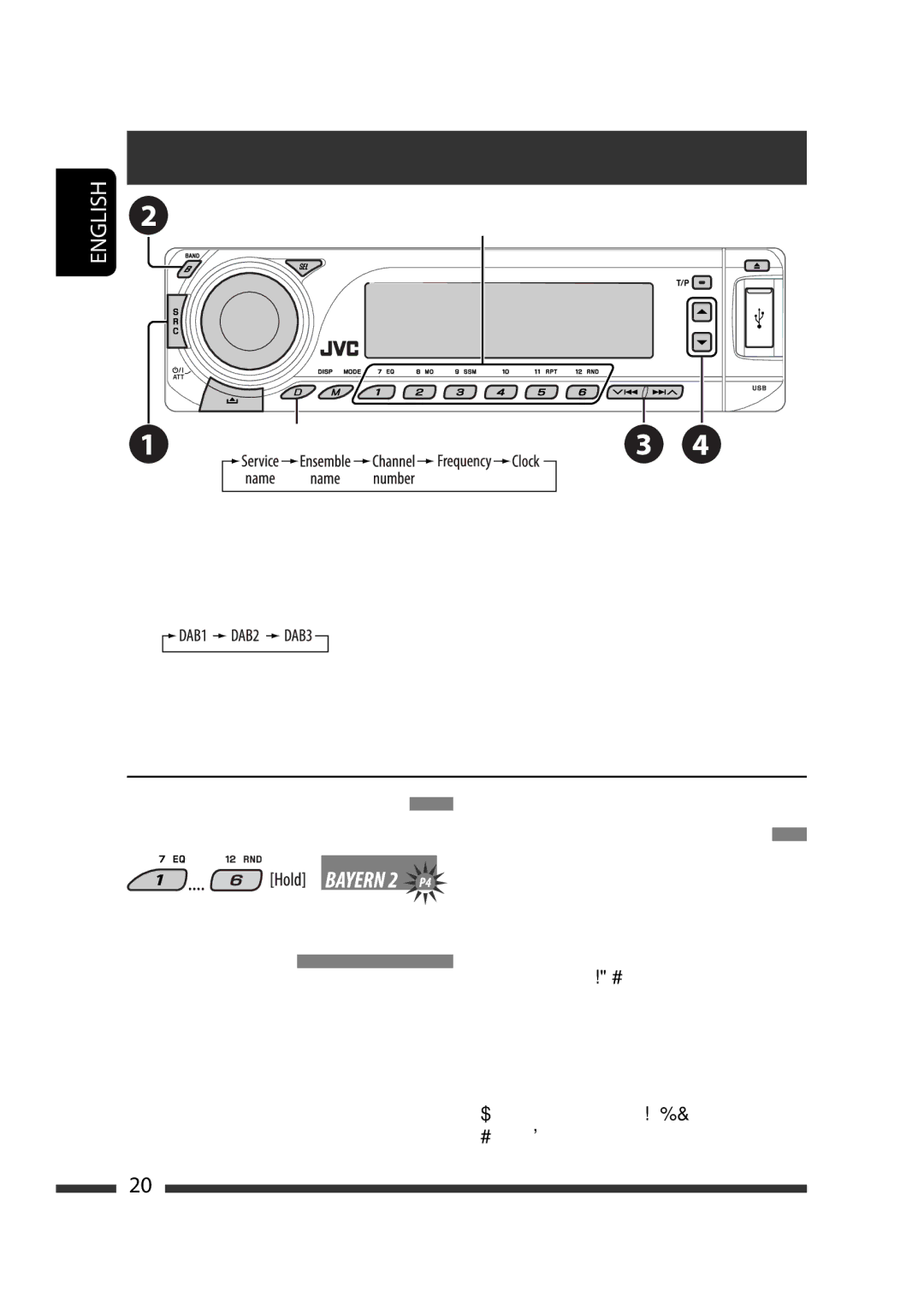 JVC KD-G731 manual Listening to the DAB tuner, ~ Select DAB Select the bands Searching for an ensemble 