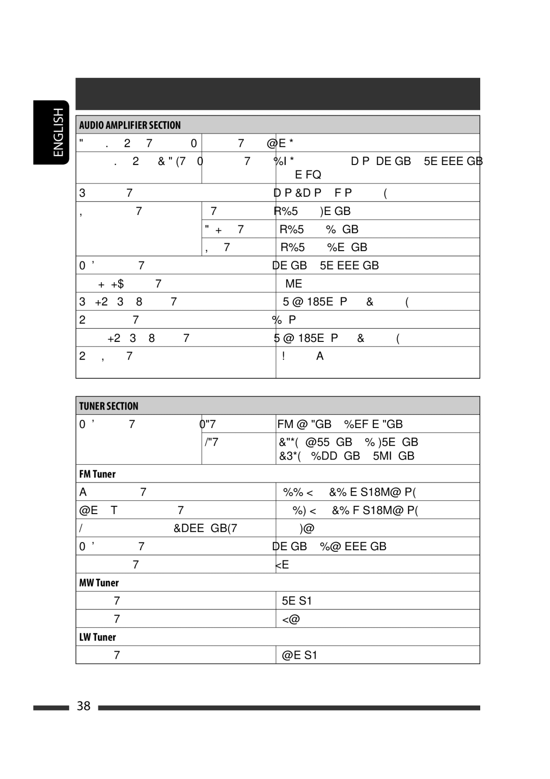 JVC KD-G731 manual Specifications, Audio Amplifier Section, Tuner Section 