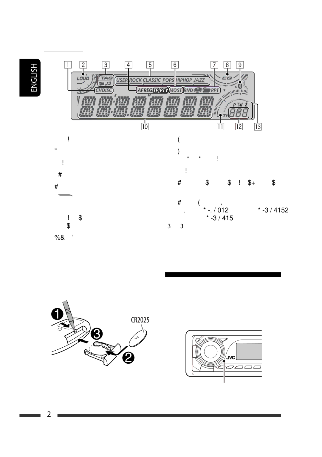 JVC KD-G731 Display window, Using the remote controller RM-RK50, Tuner reception indicators, Status of Bluetooth device 