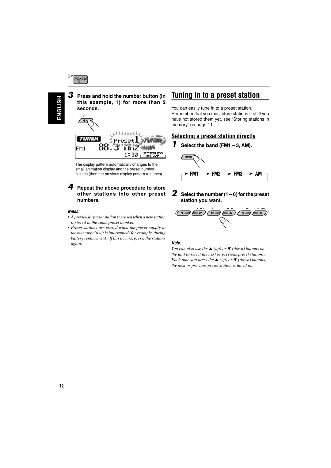 JVC KD-LH1000 manual Tuning in to a preset station, Selecting a preset station directly 