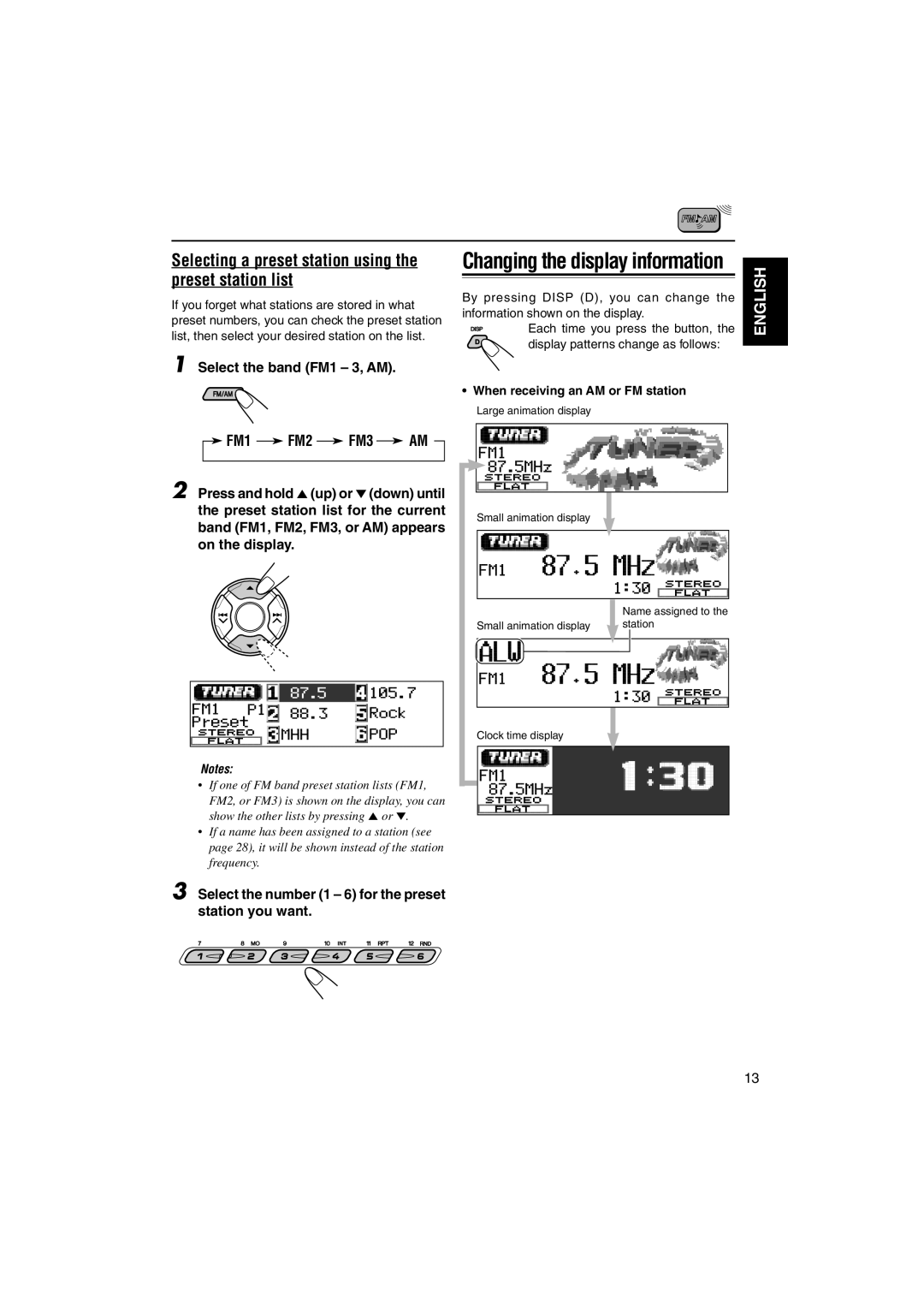 JVC KD-LH1000 manual Selecting a preset station using the preset station list, Changing the display information 