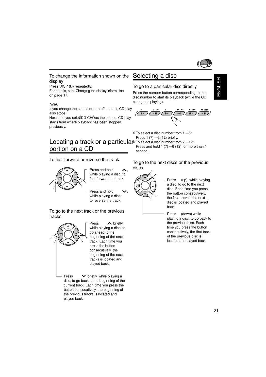 JVC KD-LH1000 manual Selecting a disc, To change the information shown on the display, To go to a particular disc directly 