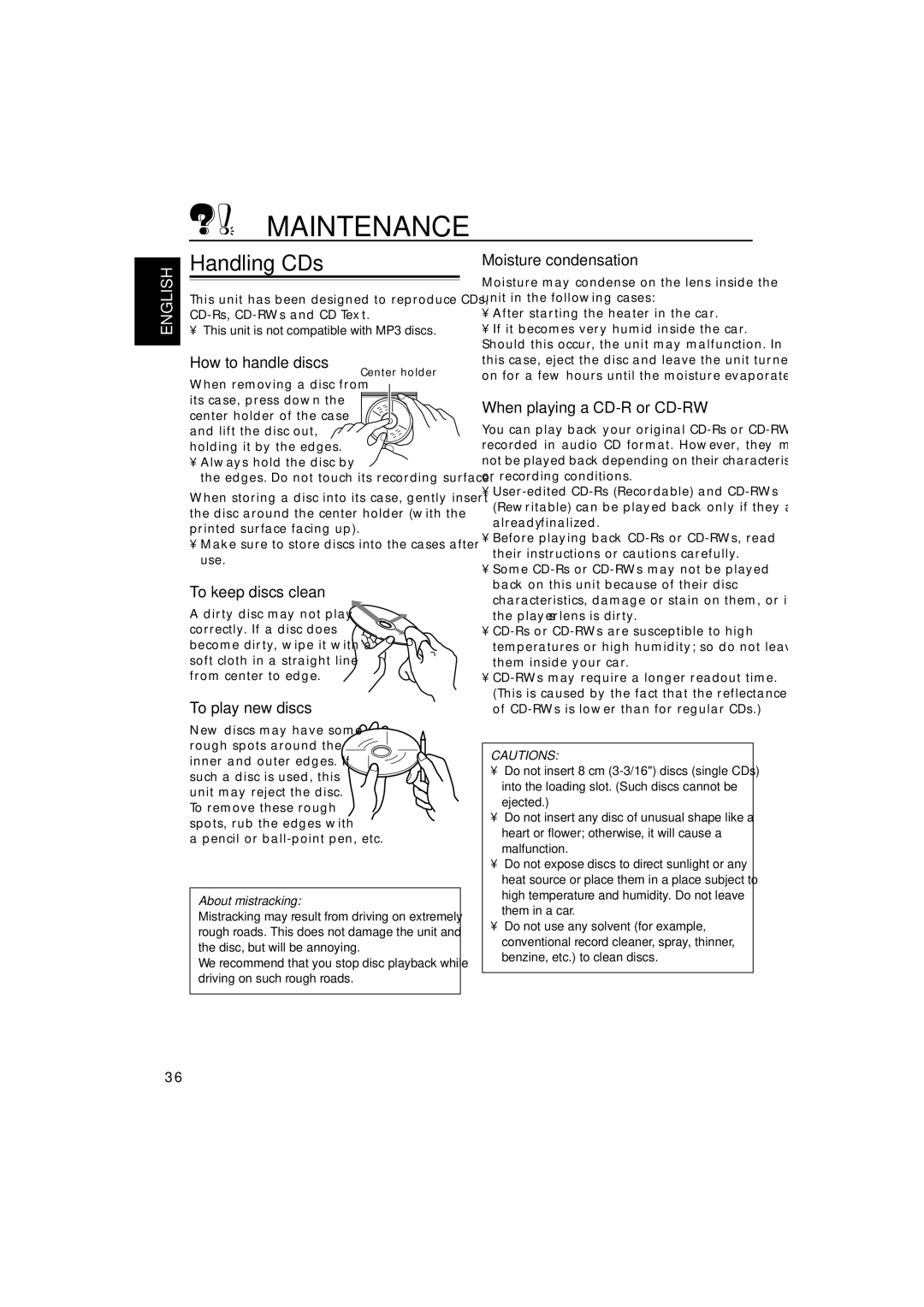 JVC KD-LH1000 manual Maintenance, Handling CDs 