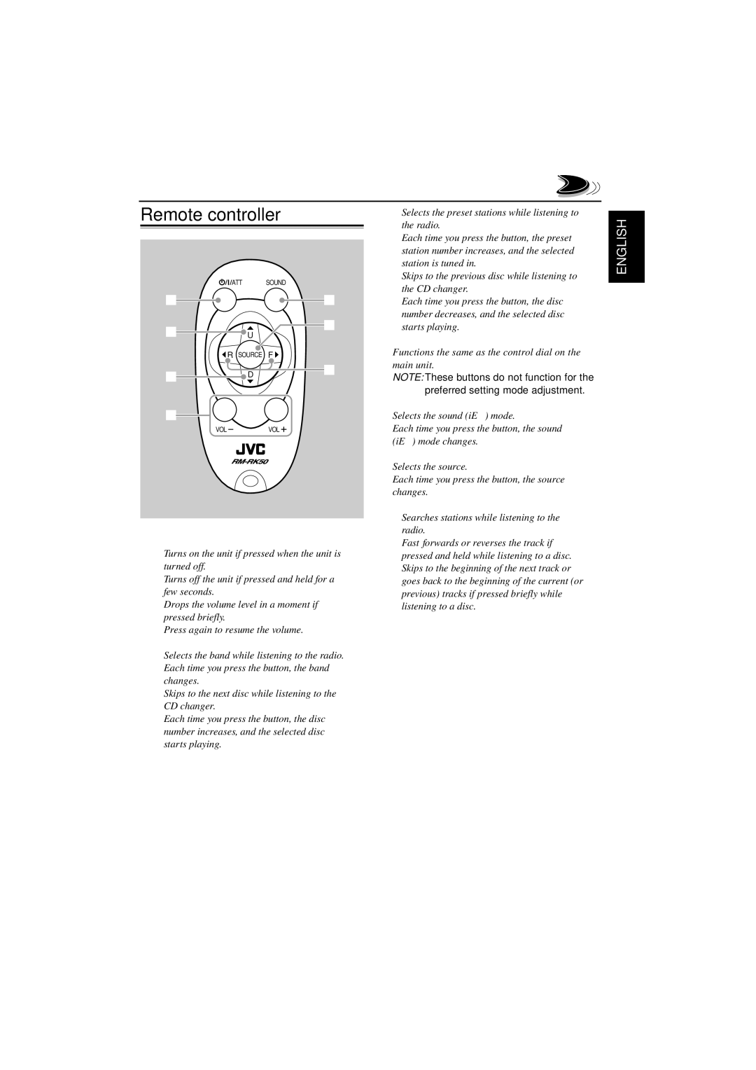 JVC KD-LH1000 manual Remote controller 