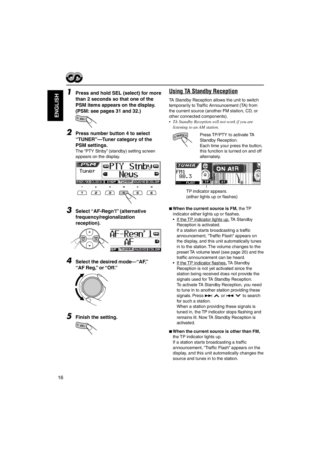 JVC KD-LH1101 manual Using TA Standby Reception, PTY Stnby standby setting screen appears on the display 