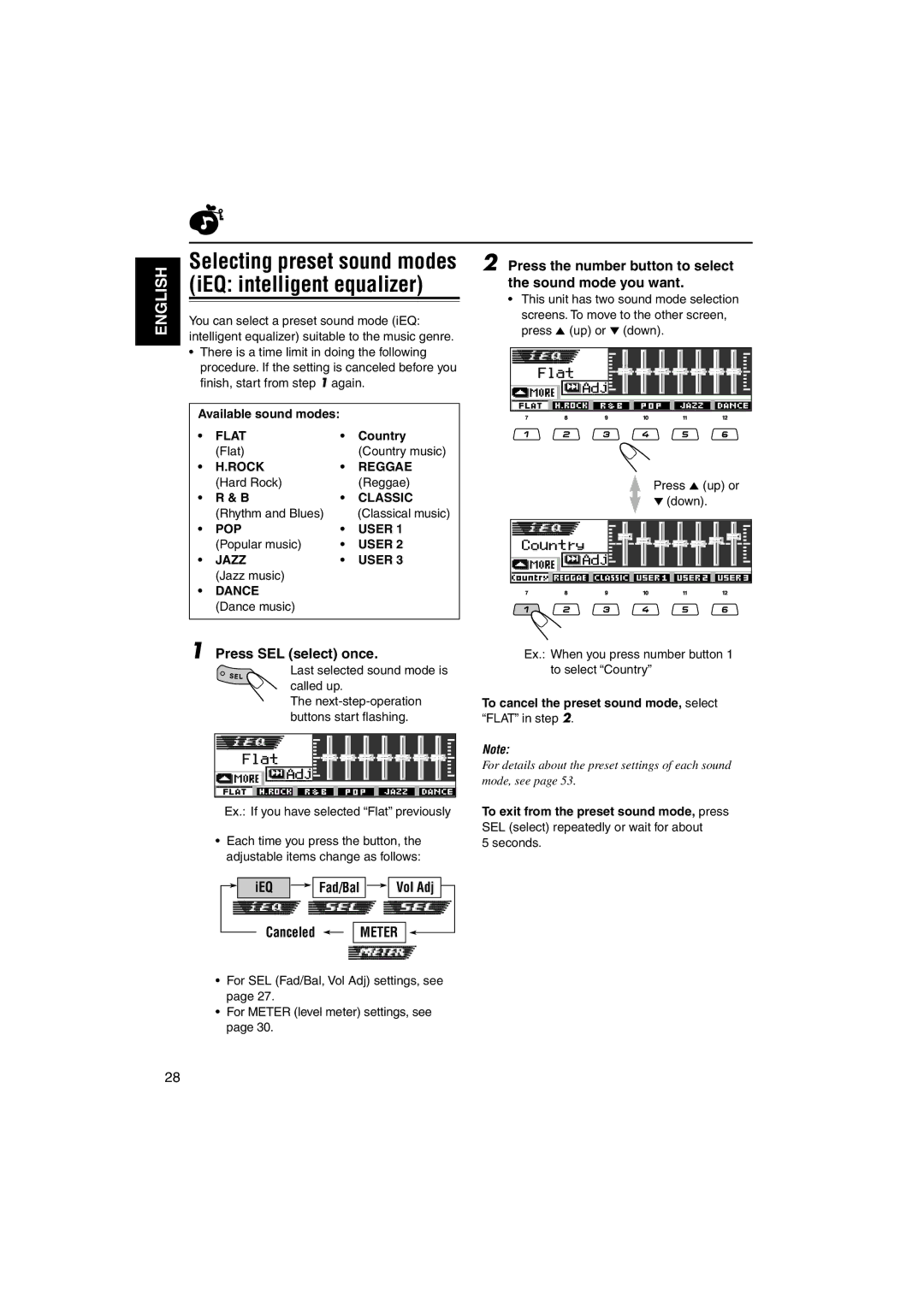 JVC KD-LH1101 manual Press SEL select once, Press the number button to select the sound mode you want 