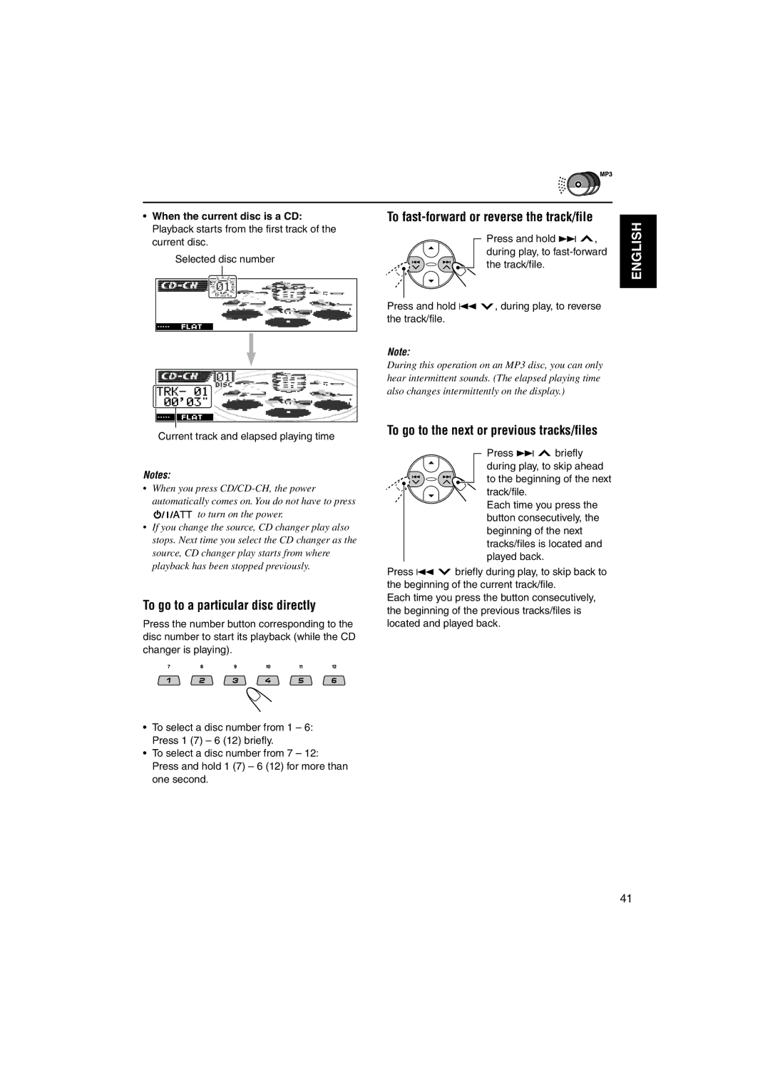 JVC KD-LH1101 manual To go to a particular disc directly, To fast-forward or reverse the track/file 