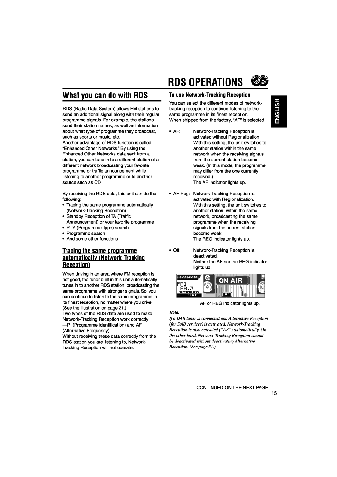 JVC KD-LH1101 manual Rds Operations, What you can do with RDS, To use Network-TrackingReception, English 