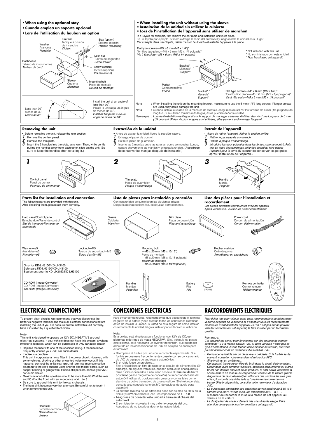 JVC KD-LH1150, KD-LH1100 manual Nota, Remarque, Be sure to ground this unit to the car’s chassis 